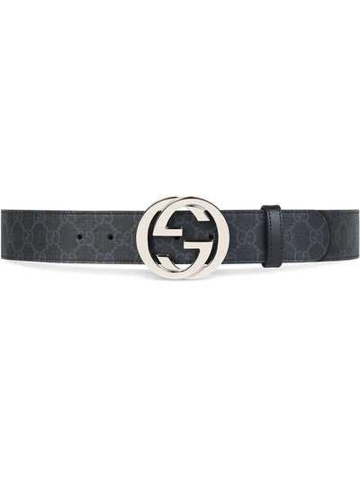 Gucci Gg Black Logo-embossed Leather Belt