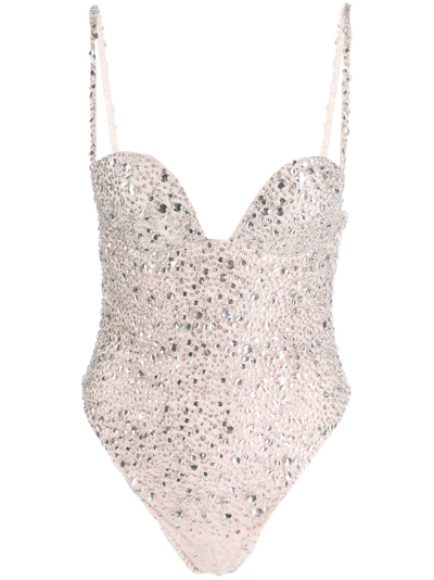 Retroféte Crystal-embellished Sleeveless Bodysuit In Pink