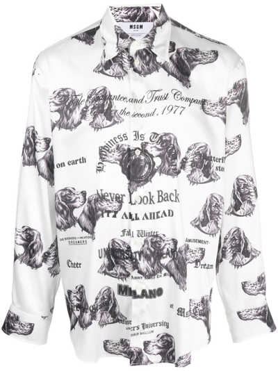 Msgm Graphic-print Long-sleeve Shirt In White