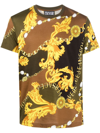 Versace Jeans Couture Chain Couture-print Cotton T-shirt In Green