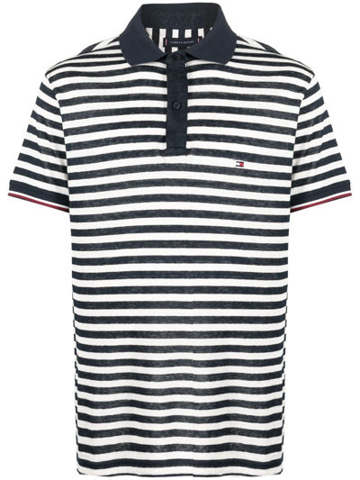Tommy Hilfiger Logo-patch Striped Polo Shirt In White