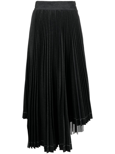 Msgm Pleated Asymmetric Long Skirt In Black