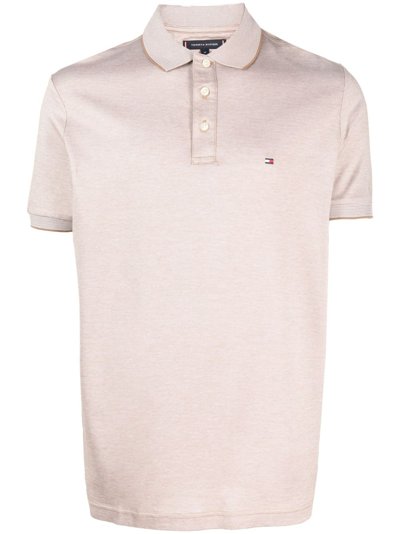 Tommy Hilfiger Logo-patch Cotton Polo Shirt In Neutrals