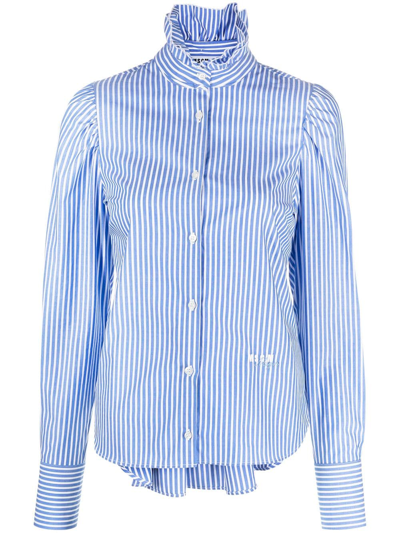 Msgm Logo-embroidered Striped Shirt In Light Blue