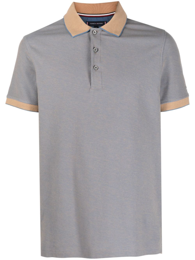 Tommy Hilfiger Logo-plaque Two-tone Polo Shirt In Blue