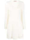Shop Twinset Floral-embroidered Knitted Minidress In Neutrals