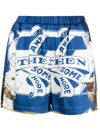 Msgm Graphic-print Satin Mini Shorts In Blue