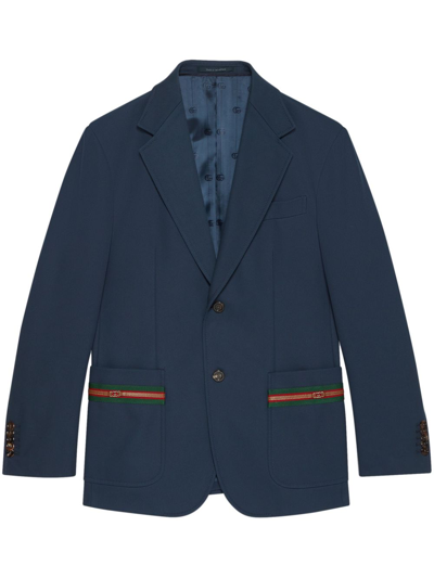 Gucci Web Stripe Single-breasted Cotton Blazer In Blue