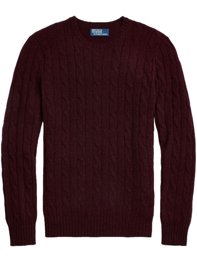 Polo Ralph Lauren Cashmere Cable Knit Regular Fit Crewneck Jumper In Wine Heather