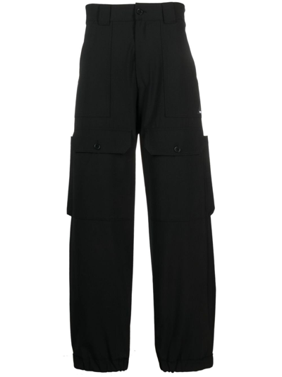 Msgm High-waist Wide-leg Trousers In Black