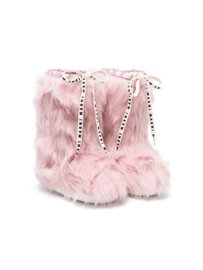 Marni Kids' Faux-fur Knee-length Boots In Pink