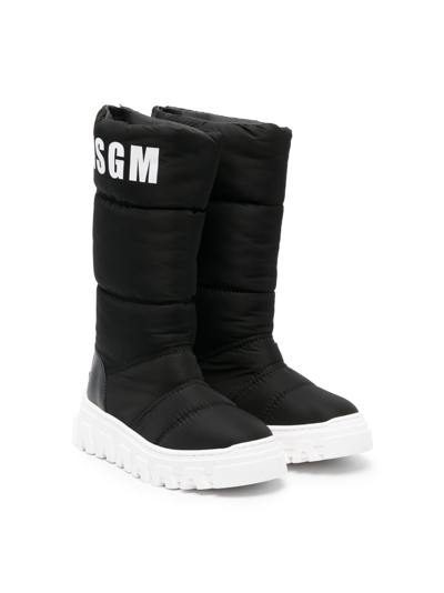 Msgm Kids' Logo-print Knee-length Boots In Black