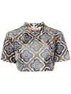 Etro Abstract-print Velvet Crop Top In Blue
