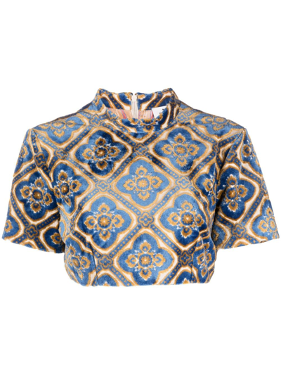 ETRO ABSTRACT-PRINT VELVET CROP TOP