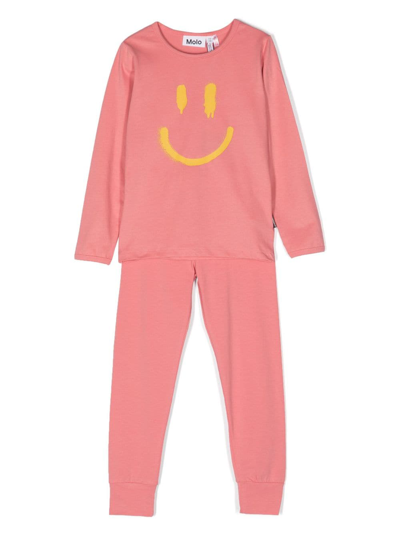 Molo Kids' Smiley Face-print Organic Cotton Pyjamas In Pink