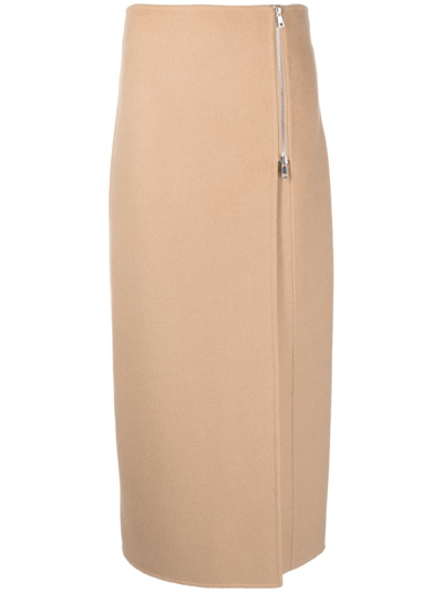 P.a.r.o.s.h. Zip-up Straight Wool Skirt In Neutrals