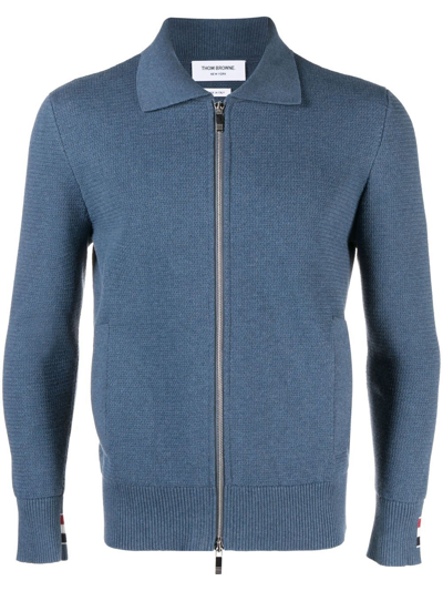 Thom Browne Front Zip-fastening Knit Jacket In Blue