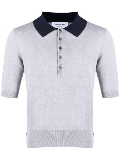 Thom Browne Contrasting-collar Detail Polo Shirt In Grey