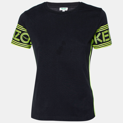Pre-owned Kenzo Black Logo Sleeve Detail Cotton Knit T-shirt Xs