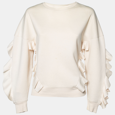 Pre-owned Stella Mccartney Cream Cotton Knit Flounce Trim Sweatshirt S