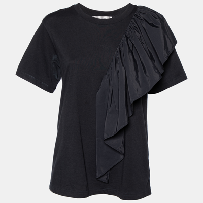 Pre-owned Sportmax Black Cotton Knit Ruffle Detail Top M