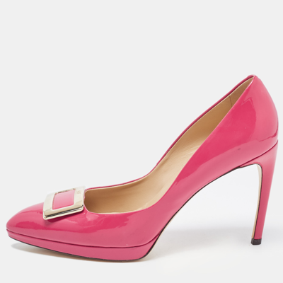 Pre-owned Roger Vivier Red Patent Leather Trompette Pointed Toe Pumps Size 38.5 In Pink