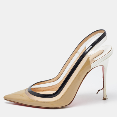 Pre-owned Christian Louboutin Tricolor Patent Leather And Pvc Paulina Slingback Pumps Size 38 In Brown