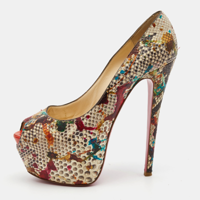 Pre-owned Christian Louboutin Two Tone Splash Print Python Highness Pumps Size 39.5 In Beige