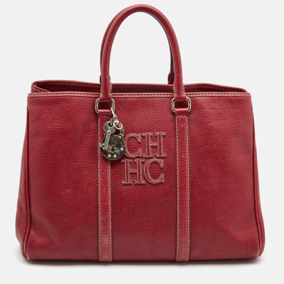 Pre-owned Ch Carolina Herrera Red Leather Large Matteo Tote