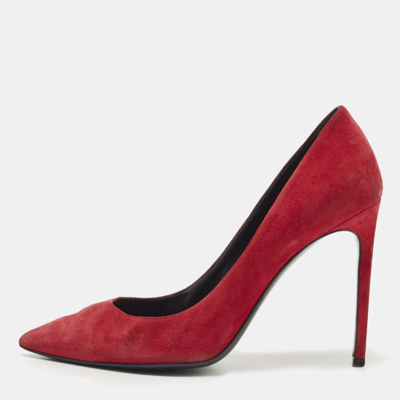 Pre-owned Saint Laurent Red Suede Pointed Toe Pumps Size 37