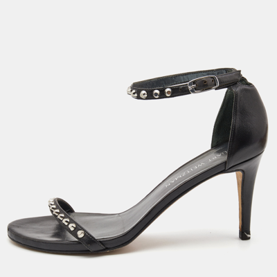 Pre-owned Stuart Weitzman Black Leather Studded Ankle Strap Sandals Size 39