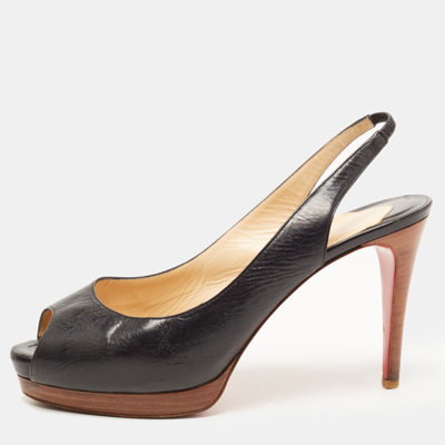 Pre-owned Christian Louboutin Black Leather Peep Toe Slingback Sandals Size 39