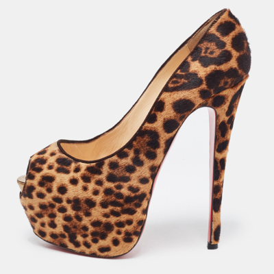 Pre-owned Christian Louboutin Brown/beige Leopard Print Calf Hair Highness Pumps Size 39
