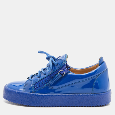 Pre-owned Giuseppe Zanotti Blue Patent Leather Donna Low Top Trainers Size 36