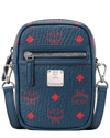 Mcm Women's Deep Blue Visetos Red Logo Small Crossbody Bag