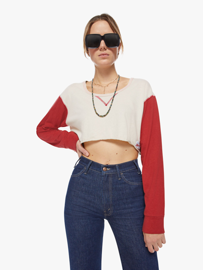 Mother The Dugout Scoop Crop Top In White Haute Red