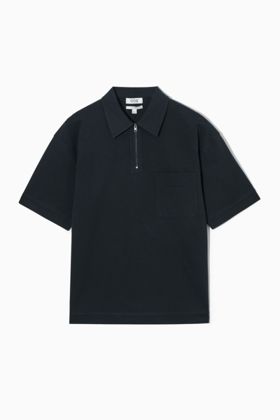 Cos Twill Half-zip Polo Shirt In Blue