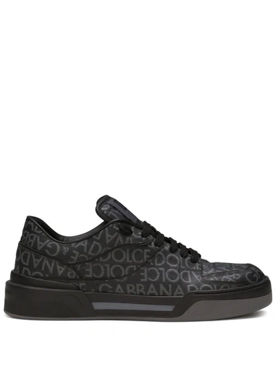 Dolce & Gabbana Roma Logo-embellished Leather Low-top Trainers In Black