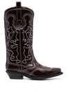 Ganni Mid Shaft Embroidered Western Boots In Red