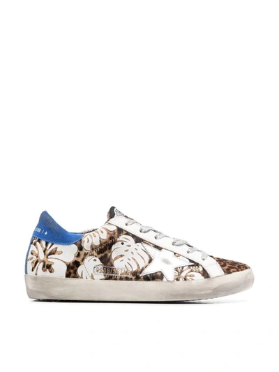 Golden Goose Super-star Leo Horsy With Hibiscus Transfer Upper Laminated Star Suede Heel In Brown