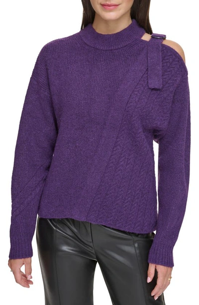 Dkny Cold Shoulder Mixed Stitch Jumper In Blackberry