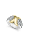 Lagos Embrace 18k Gold X And Sterling Silver Diamond Ring In Metallic