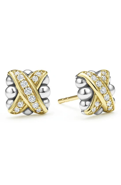 Lagos 18k Yellow Gold & Sterling Silver Embrace Diamond X Bead Stud Earrings In Metallic