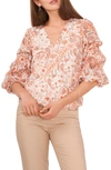 CHAUS CASCADING BUBBLE SLEEVE CHIFFON TOP