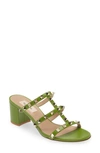 Valentino Rockstud Caged Block-heel Sandals In Chartreuse