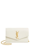 SAINT LAURENT UPTOWN PEBBLED CALFSKIN LEATHER WALLET ON A CHAIN