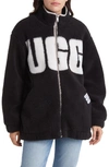 Ugg Raquelle Logo High-pile Fleece Jacket In Black Cream