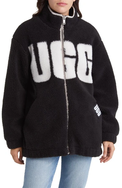Ugg Raquelle Logo High-pile Fleece Jacket In Black Cream