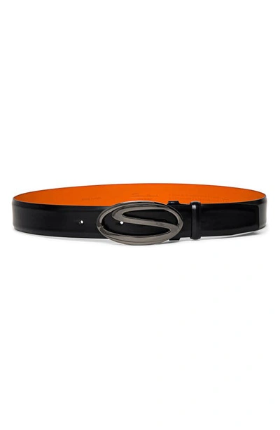 SANTONI REVERSIBLE LOGO BUCKLE LEATHER BELT