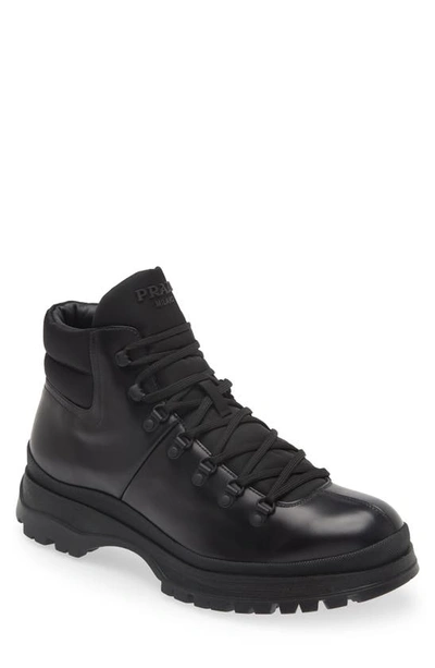 Prada Leather Lace-up Boots In Nero